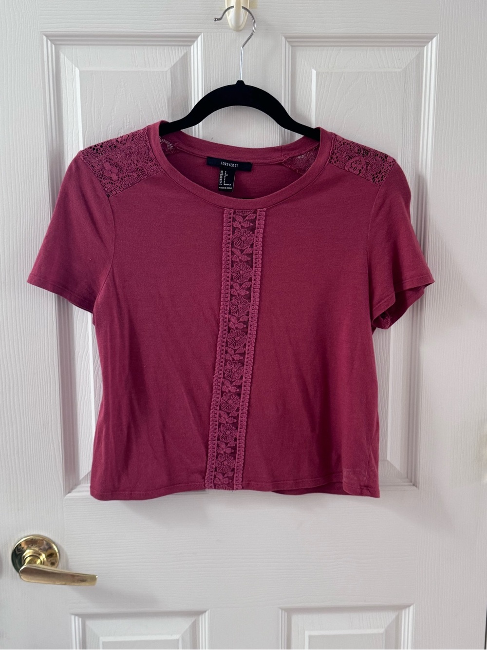 Forever 21 Burgundy Lace-Trim Crop Top